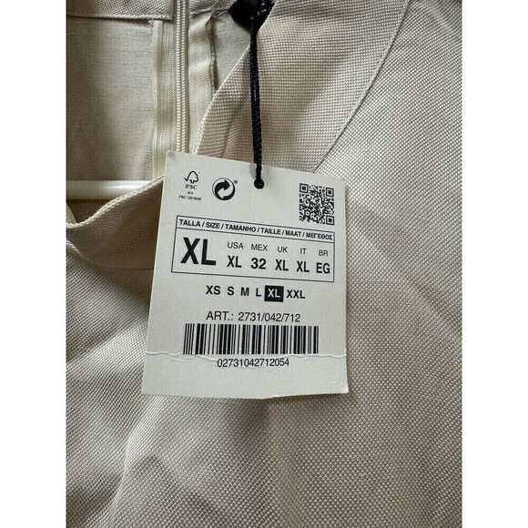 Zara Women Shirt Womens XL Beige cream Blouse Fur Cuffs Mock Neck Back Zipper - Picture 3 of 10